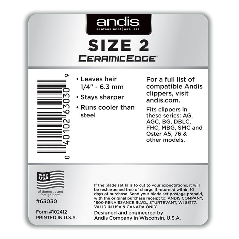 Andis CeramicEdge Detachable Blade - Size 2 Soft Graduation Blade - Leaves Hair - 1/4" - 6.3 mm